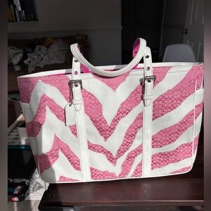 Coach Pink and White zebra gallery tote
